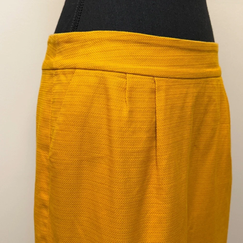 Banana Republic Mustard Yellow Gold Textured Cotton Pencil Skirt Womens 8 Career